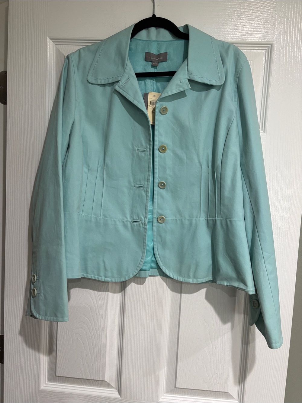 Ann Taylor Mint Blue Tailored Button-Front Blazer